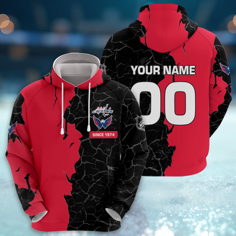 Washington Capitals 3d Cracked Design Personalized Apparel