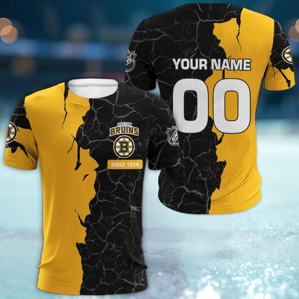 Boston Bruins 3d Cracked Design Personalized Apparel