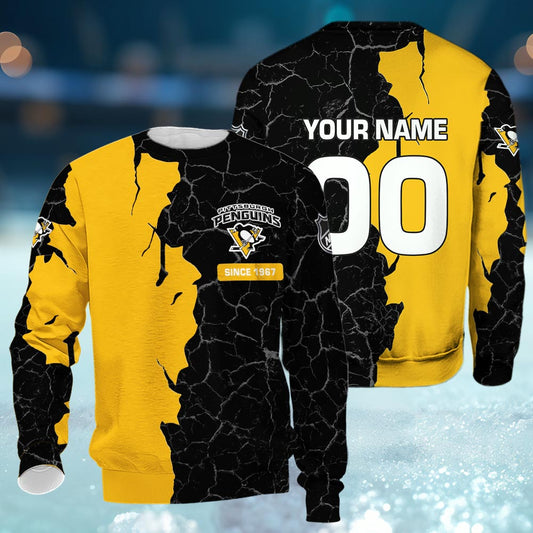Pittsburgh Penguins 3d Cracked Design Personalized Apparel
