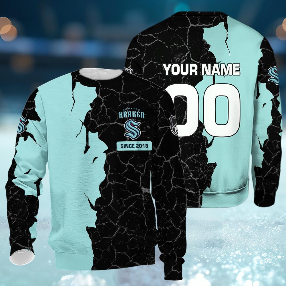 Seattle Kraken 3d Cracked Design Personalized Apparel