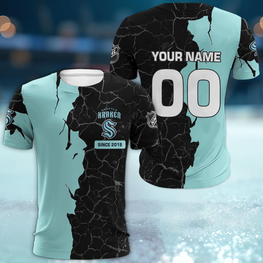 Seattle Kraken 3d Cracked Design Personalized Apparel