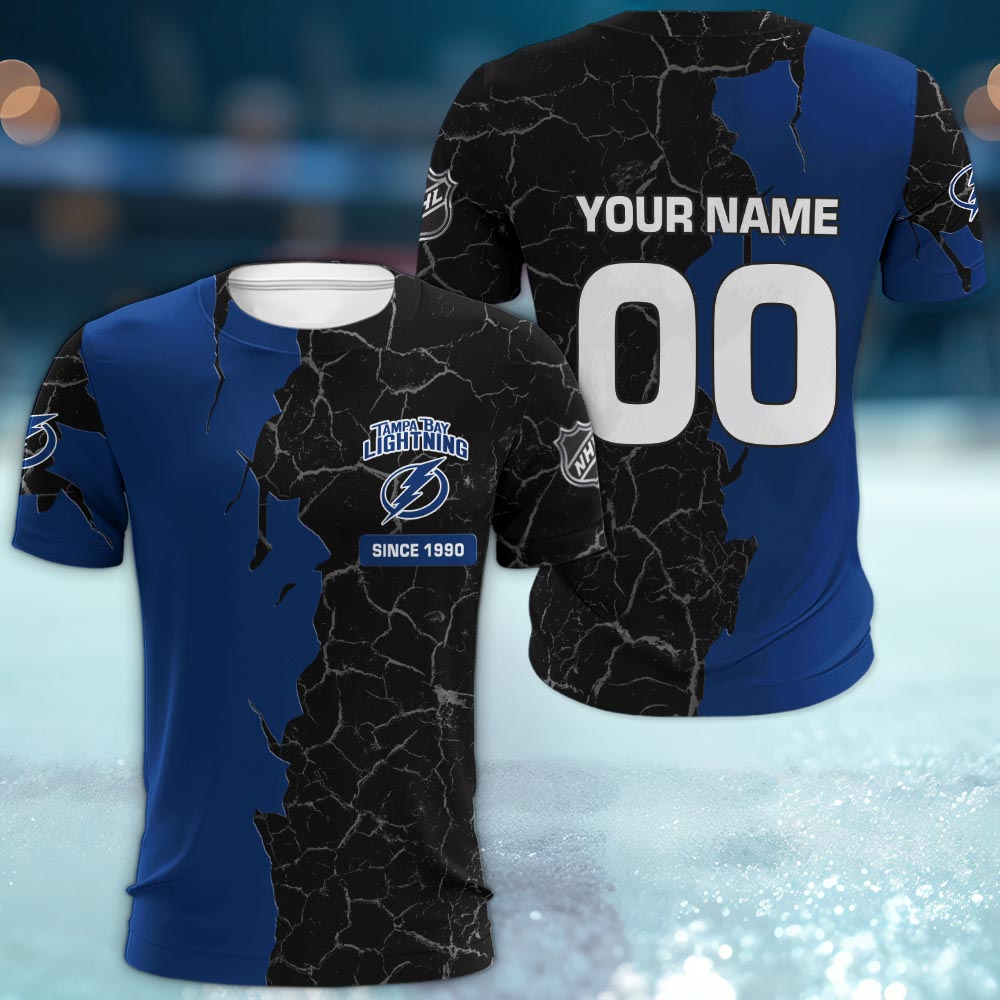 Tampa Bay Lightning 3d Cracked Design Personalized Apparel
