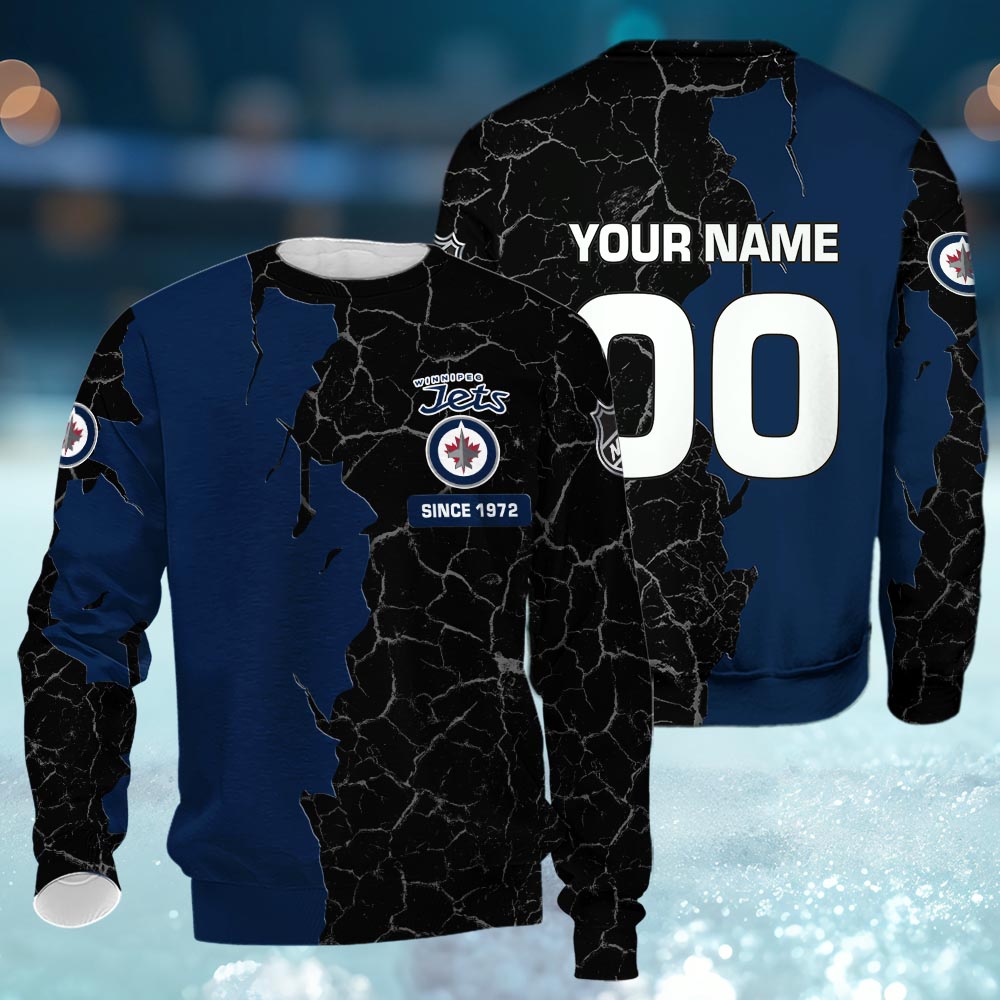 Winnipeg Jets 3d Cracked Design Personalized Apparel