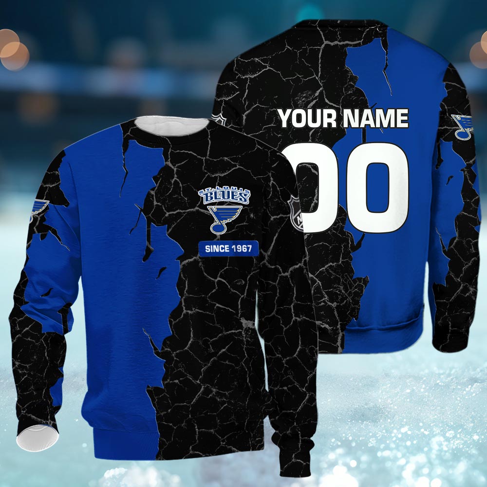 St Louis Blues 3d Cracked Design Personalized Apparel