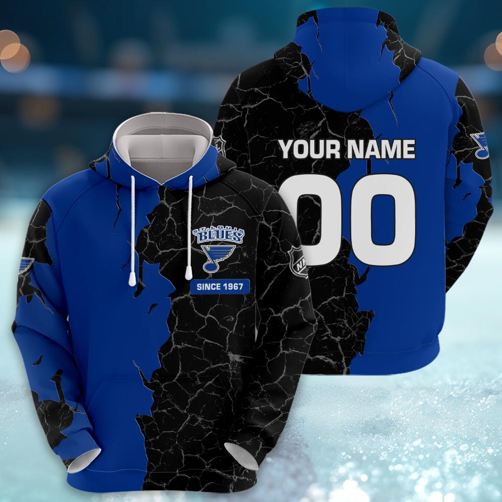 St Louis Blues 3d Cracked Design Personalized Apparel