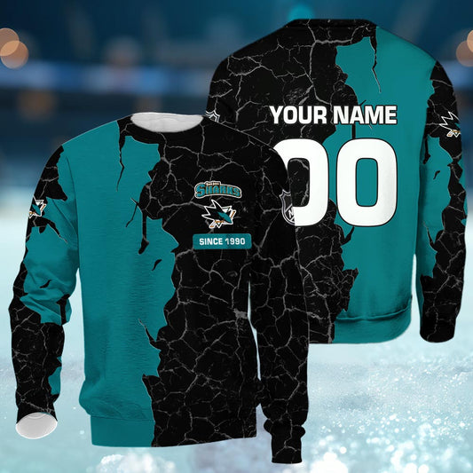 San Jose Sharks 3d Cracked Design Personalized Apparel
