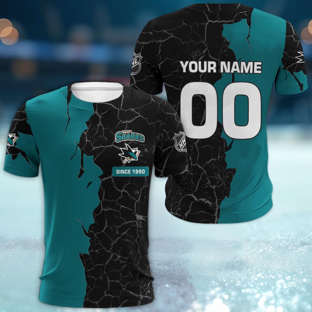 San Jose Sharks 3d Cracked Design Personalized Apparel