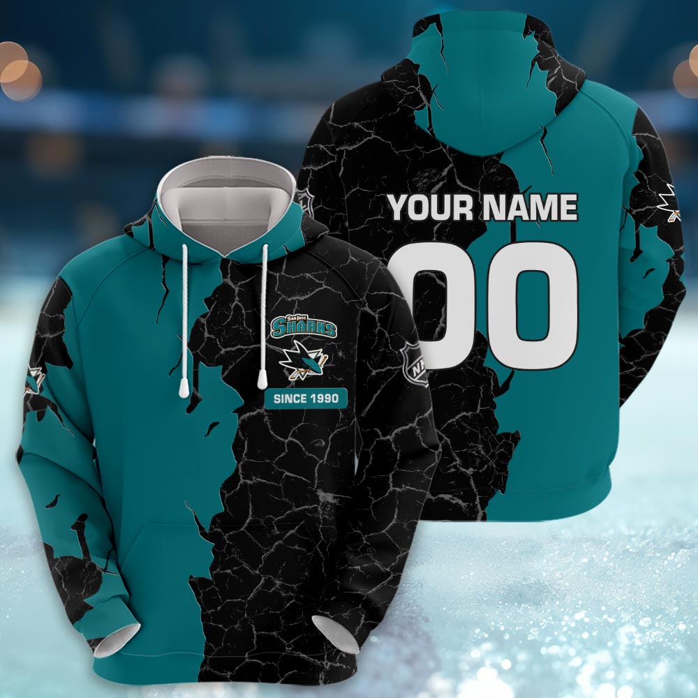 San Jose Sharks 3d Cracked Design Personalized Apparel