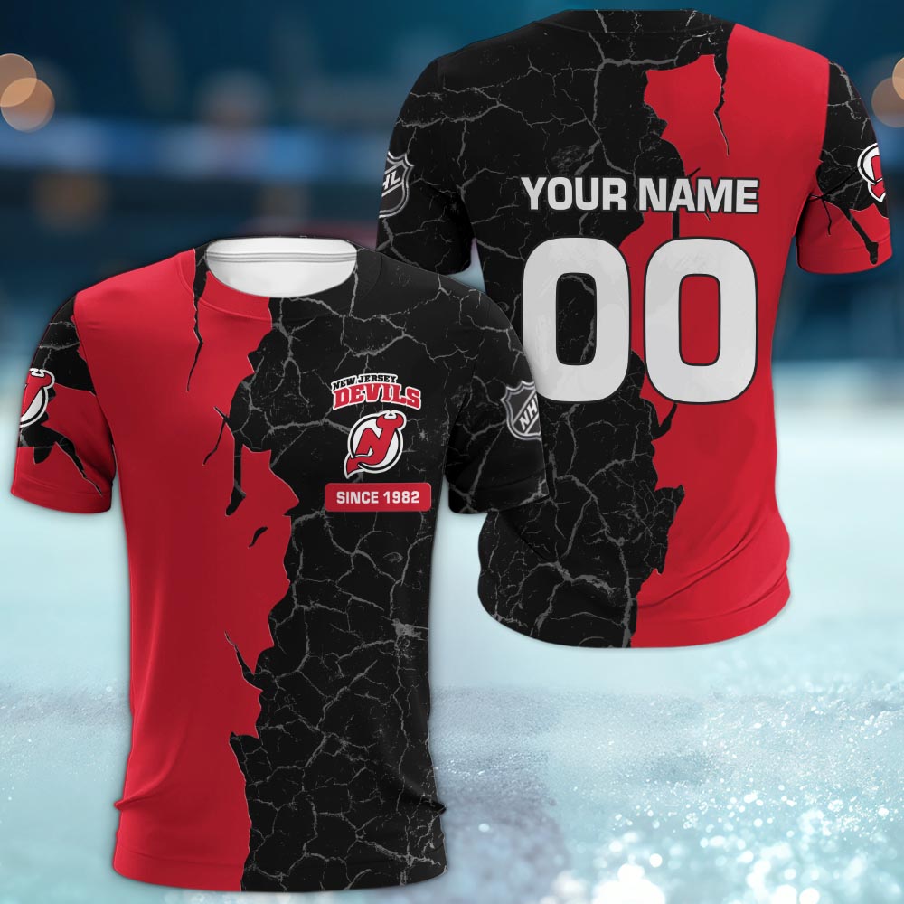 New Jersey Devils 3d Cracked Design Personalized Apparel