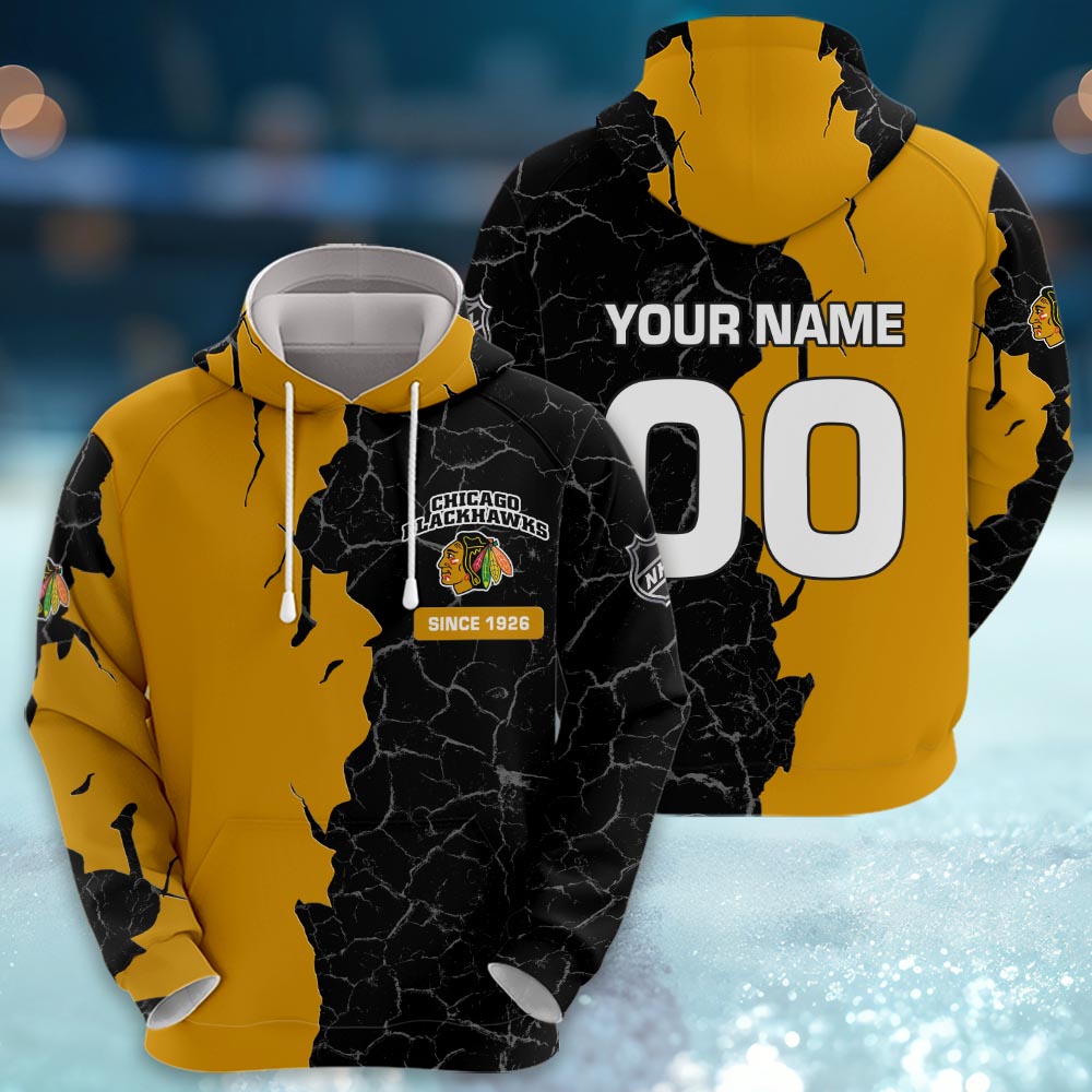 Chicago Blackhawks 3d Cracked Design Personalized Apparel