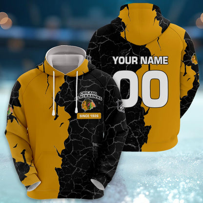 Chicago Blackhawks 3d Cracked Design Personalized Apparel