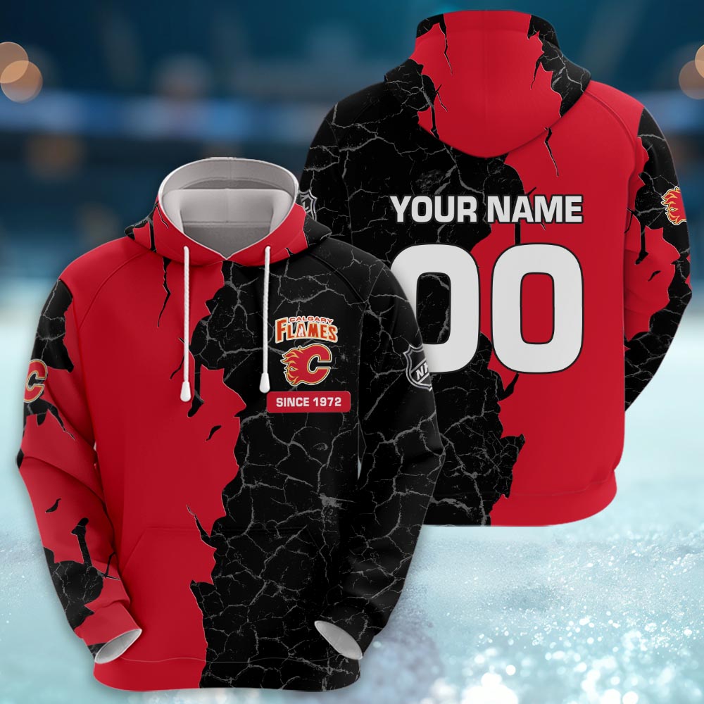 Calgary Flames 3d Cracked Design Personalized Apparel