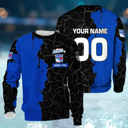 New York Rangers 3d Cracked Design Personalized Apparel