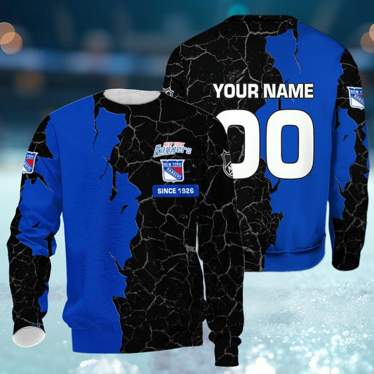 New York Rangers 3d Cracked Design Personalized Apparel