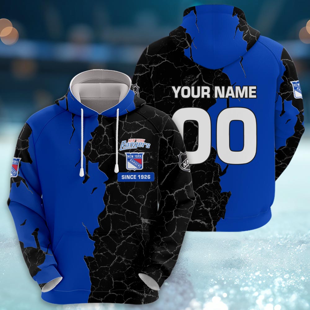 New York Rangers 3d Cracked Design Personalized Apparel