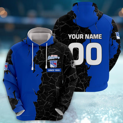 New York Rangers 3d Cracked Design Personalized Apparel