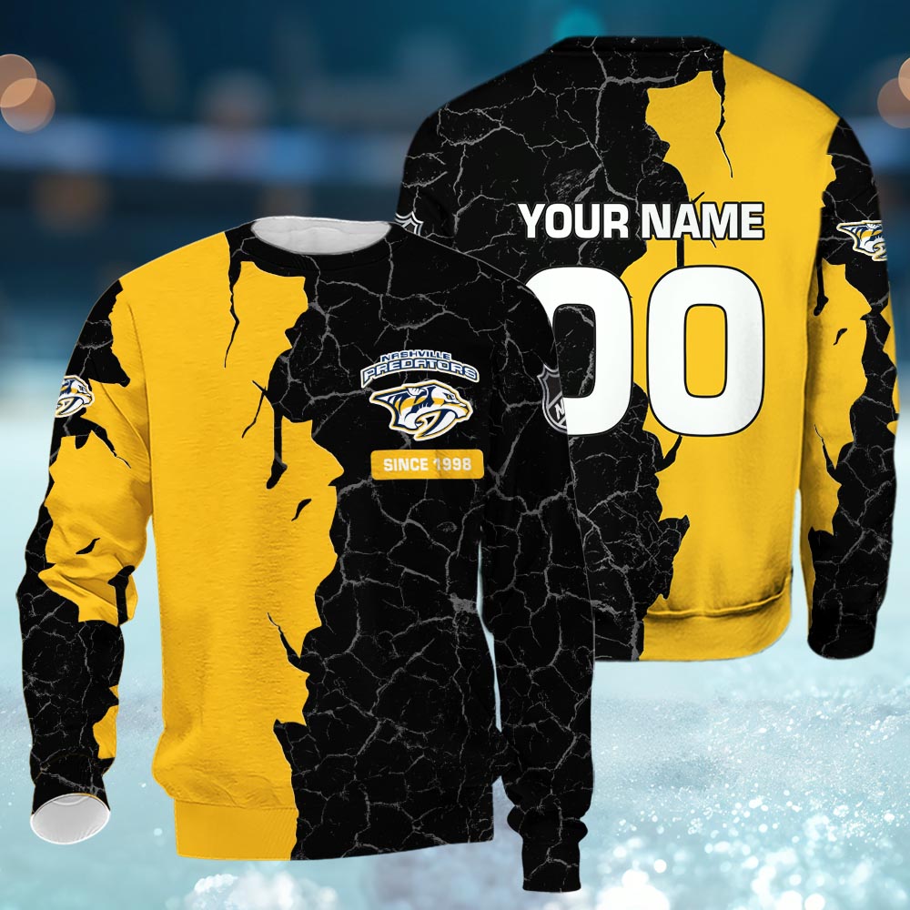 Nashville Predators 3d Cracked Design Personalized Apparel