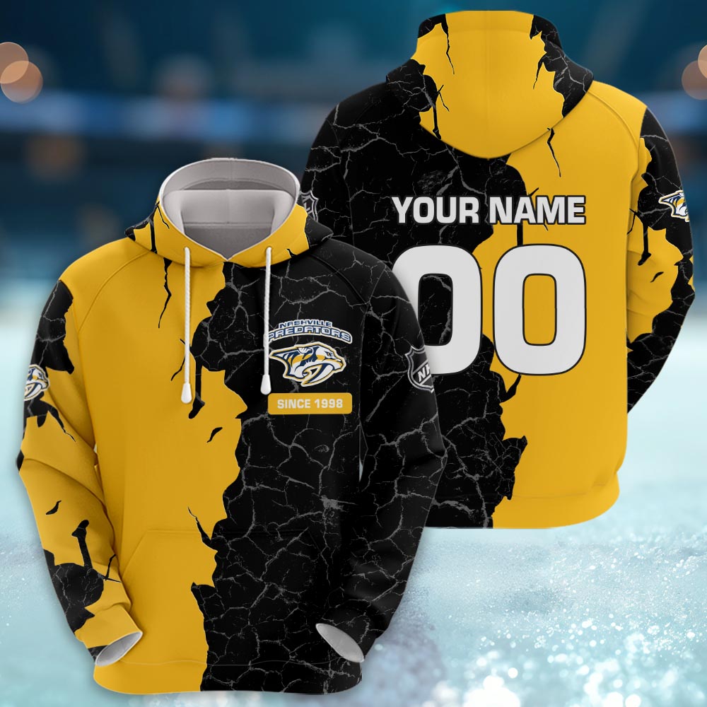 Nashville Predators 3d Cracked Design Personalized Apparel