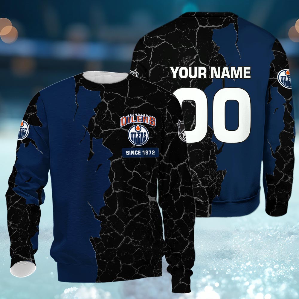 Edmonton Oilers 3d Cracked Design Personalized Apparel