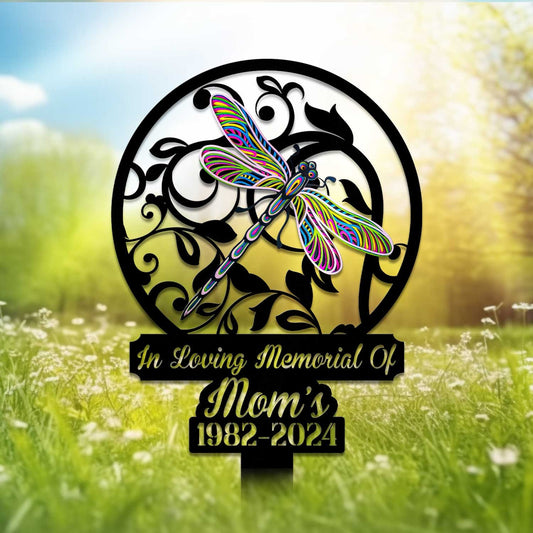 Personalized Dragonfly Memorial Garden Stake – Custom Name & Date Sympathy Sign, Remembrance Gift For Loss Of Mom