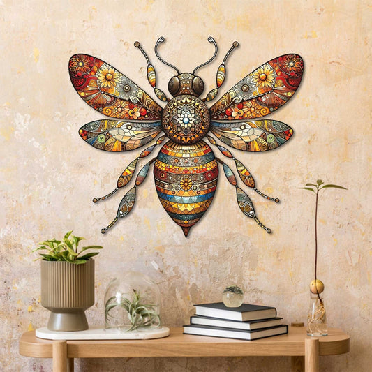 Mosaic Bee Metal Wall Art – Colorful Ornate Boho Decor, Bee Lover Gift