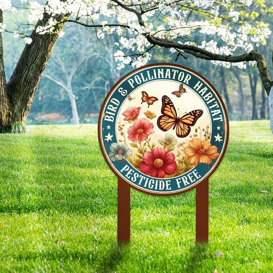 Bird & Pollinator Habitat Garden Sign – Pesticide Free Butterfly Yard Stake