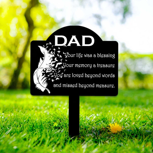 Personalized Dad Memorial Garden Stake – Custom Feather Sympathy Sign, Gift For Loss Of Father