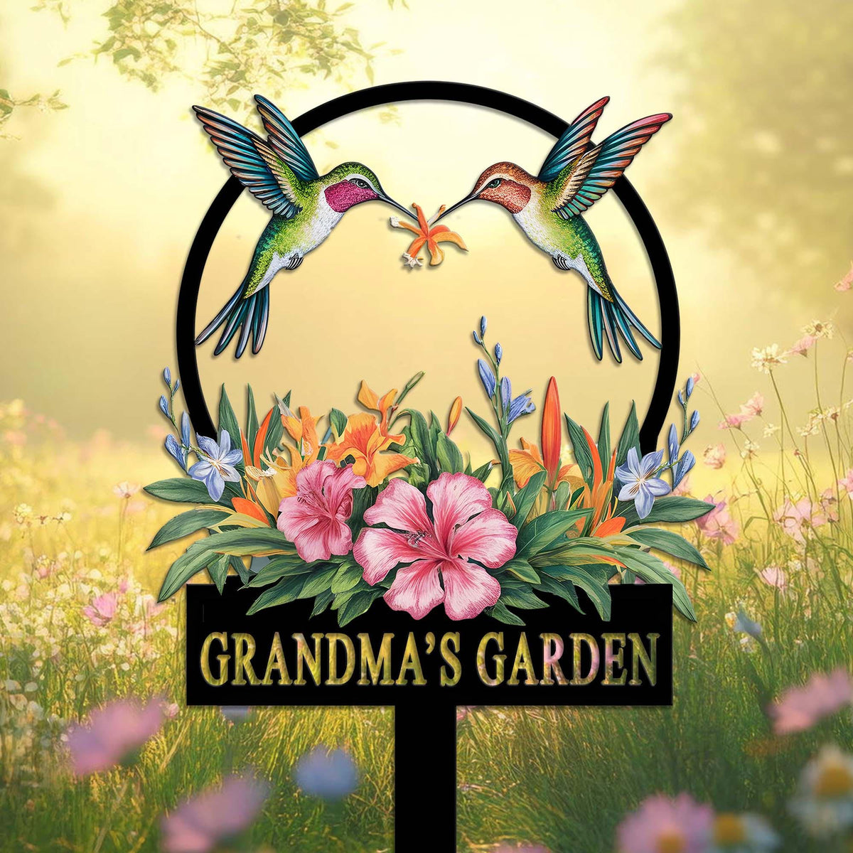Personalized Grandma Garden Sign – Custom Name Hummingbird Yard Decor, Gift For Nana