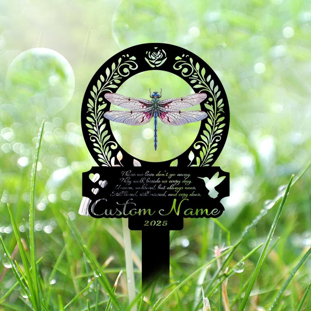 Personalized Dragonfly Memorial Garden Stake – Custom Name Remembrance Grave Marker, Sympathy Gift For Loss Of Loved One