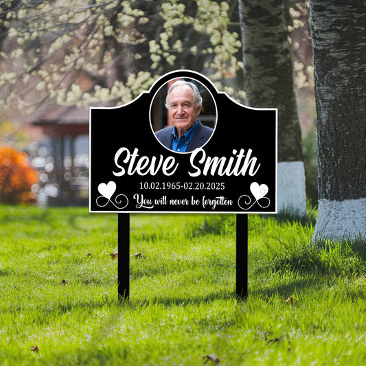 Personalized Photo Grave Marker – Custom Name & Date Steel Memorial Plaque, Outdoor Sympathy Gift