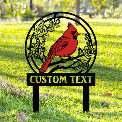 Personalized Cardinal Garden Sign With Stakes – Custom Name Bird Memorial Decor, Gift For Mom