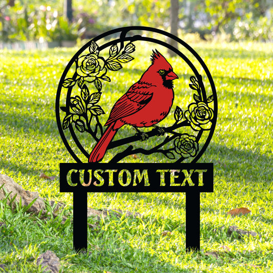Personalized Cardinal Garden Sign With Stakes – Custom Name Bird Memorial Decor, Gift For Mom