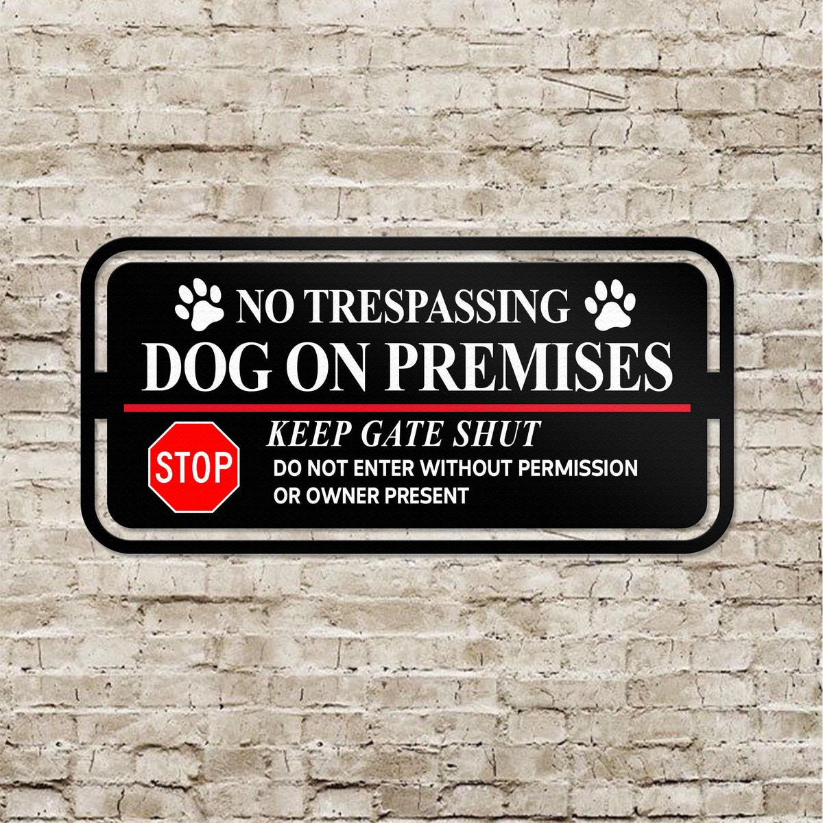 No Trespassing Dog On Premises Metal Sign – Keep Gate Shut Warning Yard Decor