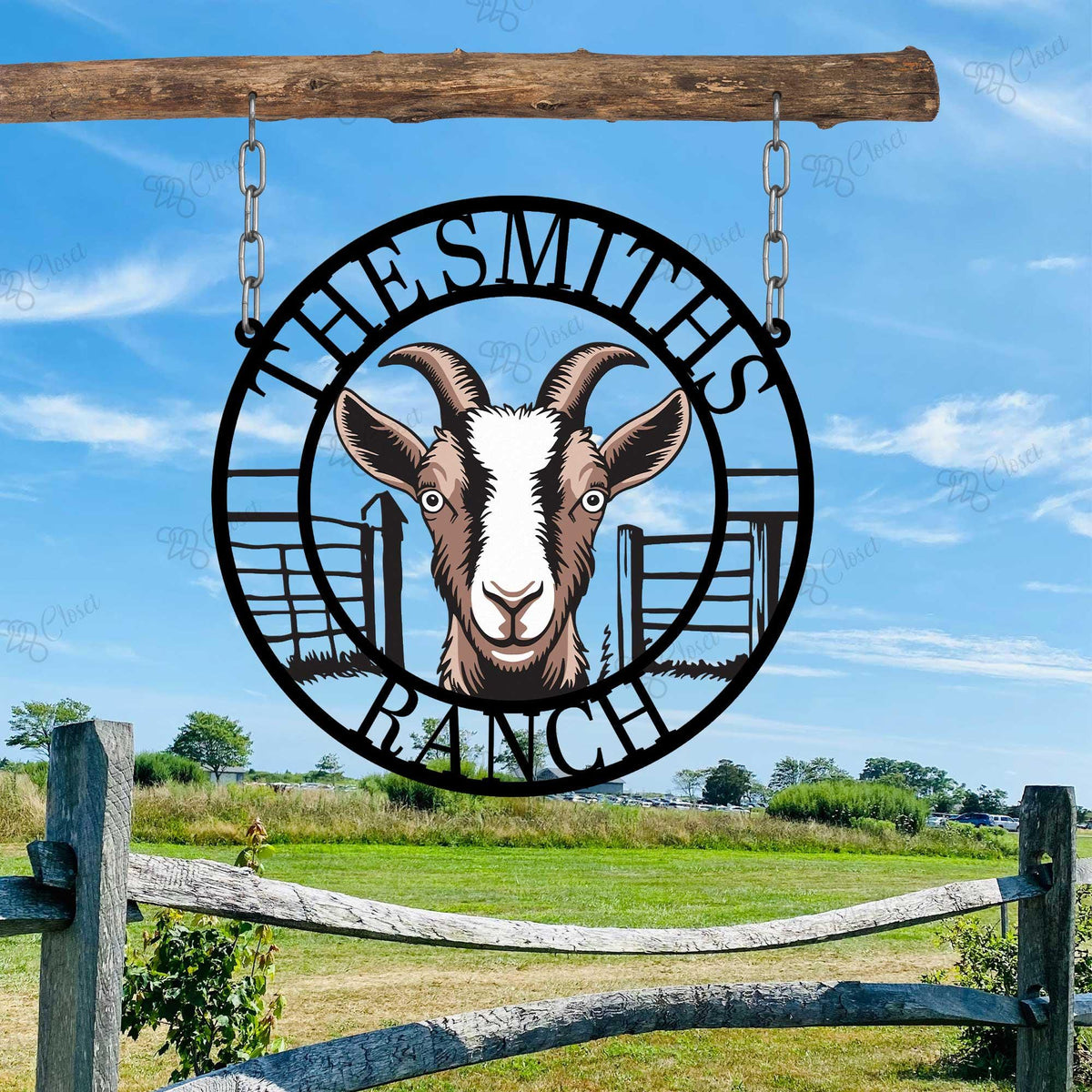 Personalized Goat Farm Sign – Custom Family Name Round Metal Ranch Decor, Gift For Goat Lover
