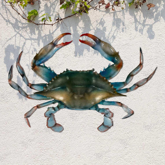 Blue Crab Metal Wall Art – Coastal Watercolor Style Beach Decor, Nautical Gift