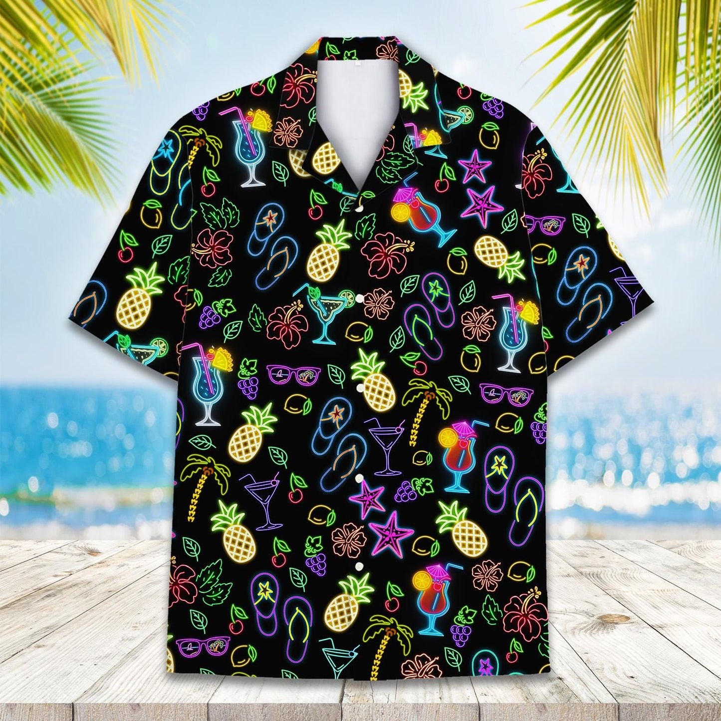 Neon Tropical Fruit Hawaiian Shirt — Flip Flop Aloha Button-Down