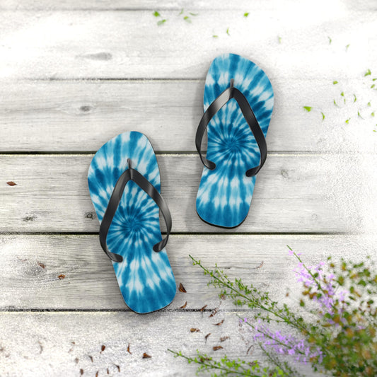 Blue Tie Dye Spiral Flip Flops — Boho Beach Sandals