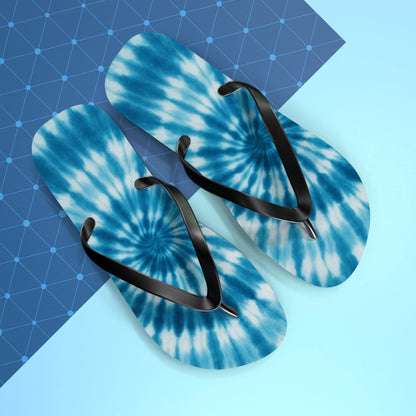 Blue Tie Dye Spiral Flip Flops — Boho Beach Sandals