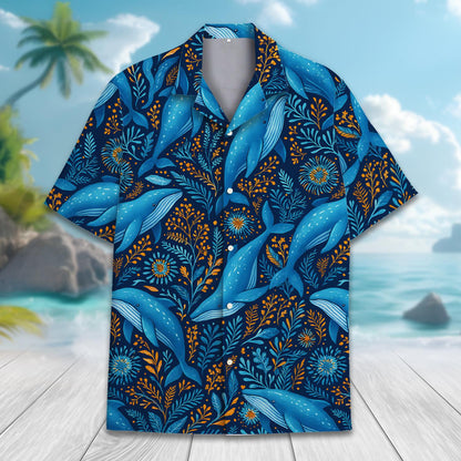 Humpback Whale Ocean Hawaiian Shirt — Unisex Blue Sea Life Aloha Button-Down