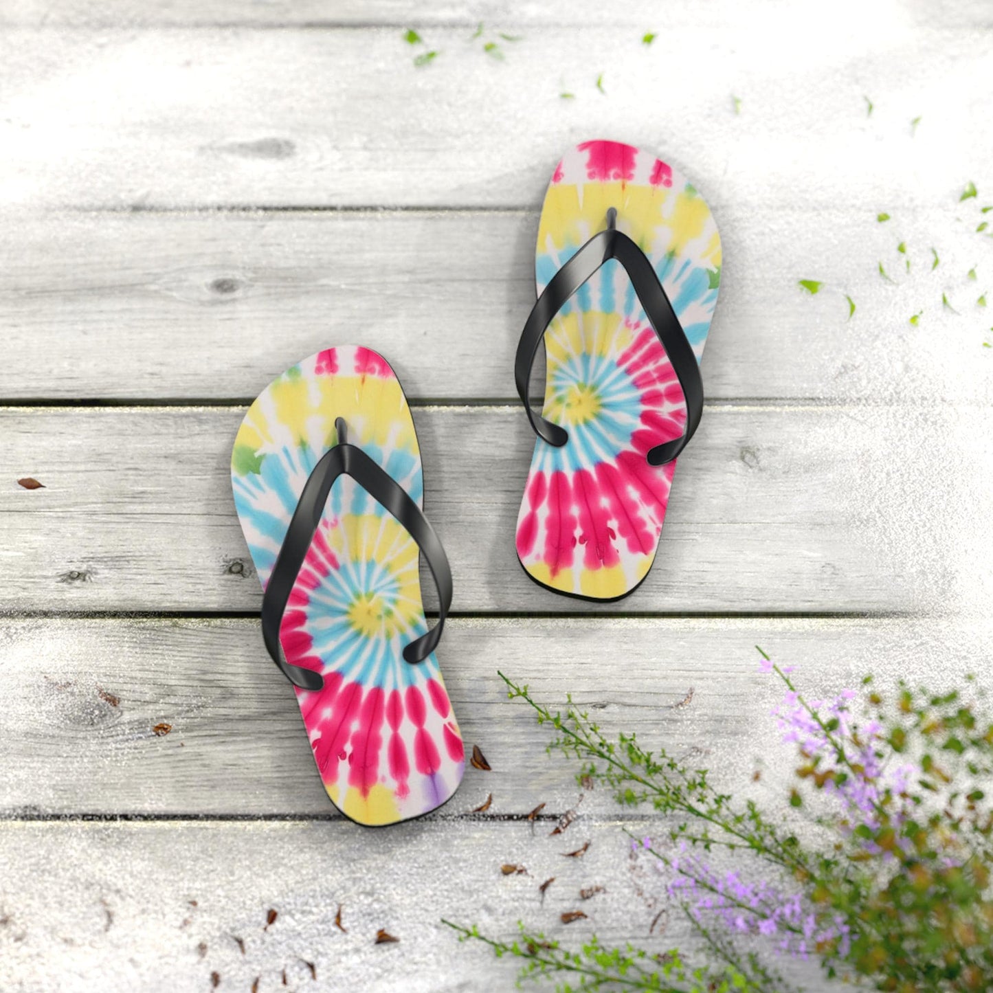 Pastel Rainbow Tie Dye Flip Flops — Unisex Spiral Summer Sandals