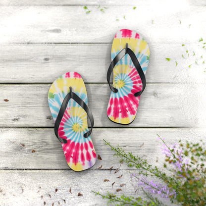 Pastel Rainbow Tie Dye Flip Flops — Unisex Spiral Summer Sandals
