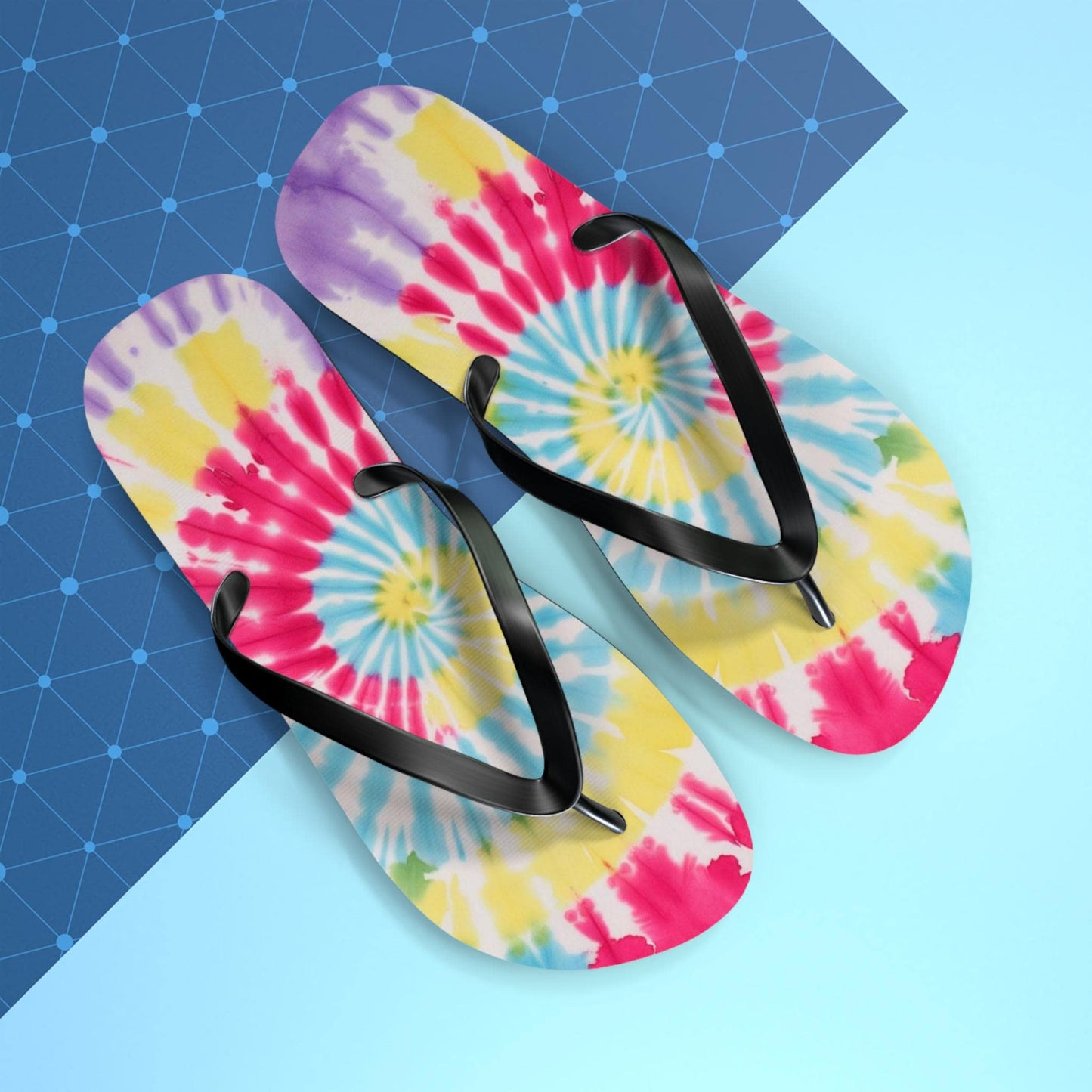 Pastel Rainbow Tie Dye Flip Flops — Unisex Spiral Summer Sandals
