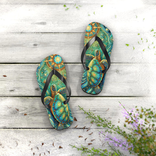 Sea Turtle Flip Flops — Tropical Beachy Ocean Lover Sandals