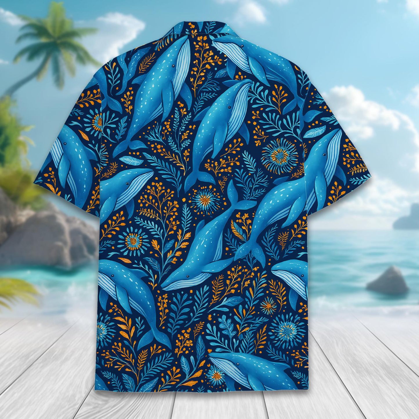 Humpback Whale Ocean Hawaiian Shirt — Unisex Blue Sea Life Aloha Button-Down