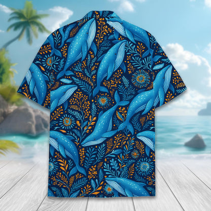 Humpback Whale Ocean Hawaiian Shirt — Unisex Blue Sea Life Aloha Button-Down