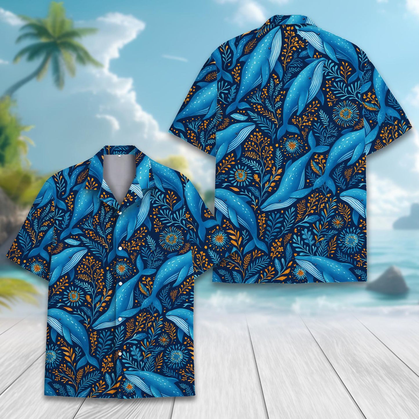 Humpback Whale Ocean Hawaiian Shirt — Unisex Blue Sea Life Aloha Button-Down