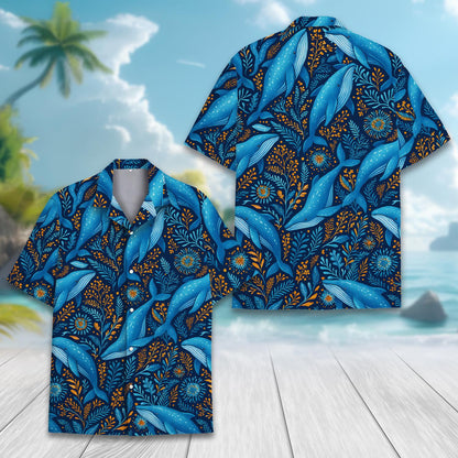 Humpback Whale Ocean Hawaiian Shirt — Unisex Blue Sea Life Aloha Button-Down