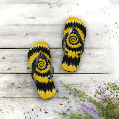 Yellow Tie Dye Flip Flops — Black White Boho Beach Sandals