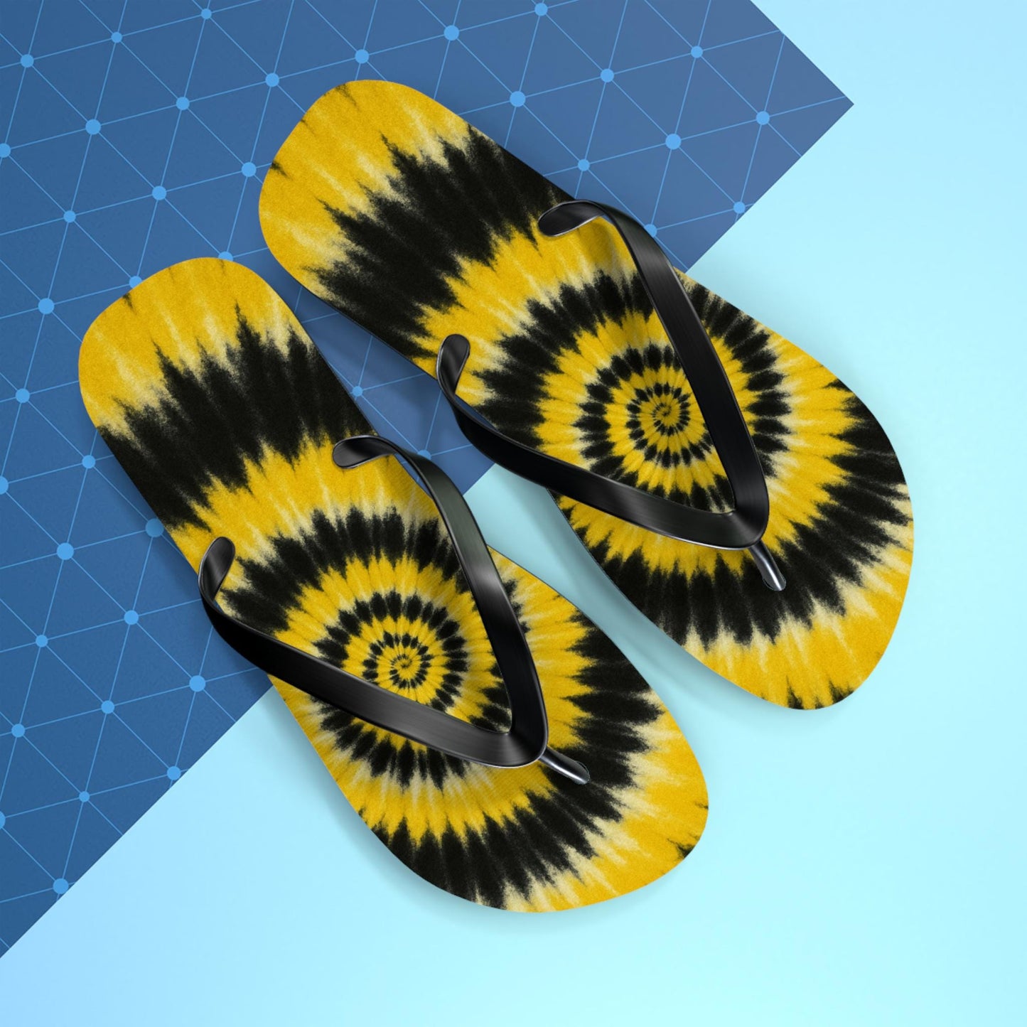 Yellow Tie Dye Flip Flops — Black White Boho Beach Sandals