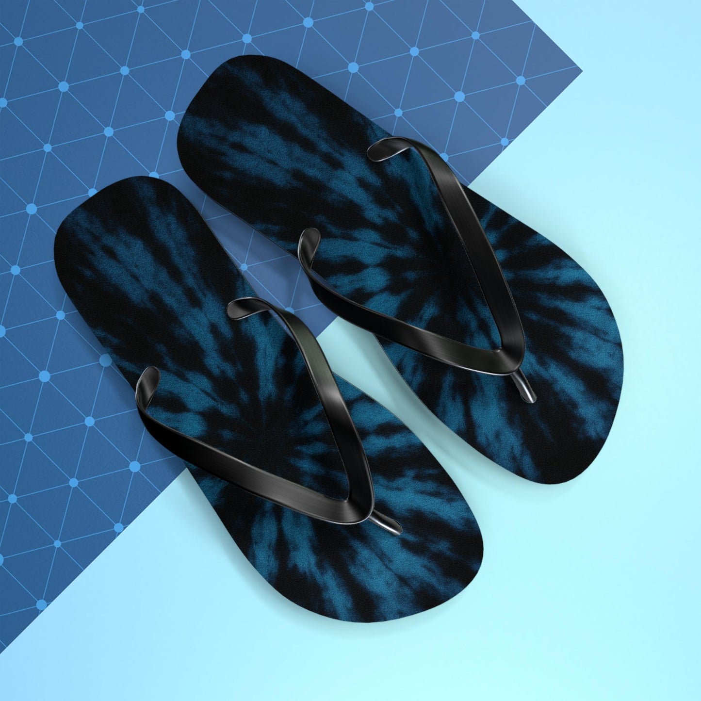 Blue Black Tie Dye Flip Flops — Boho Spiral Beach Sandals